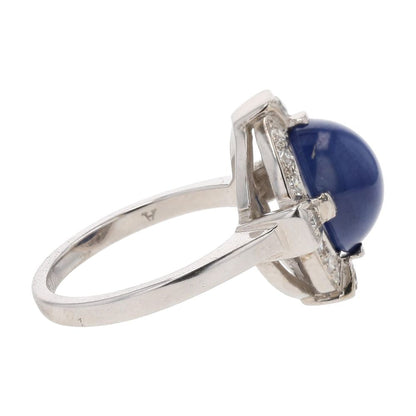 2 1/2 Ct 14K White Gold Synthetic Star Sapphire With Diamond Halo Cocktail Ring