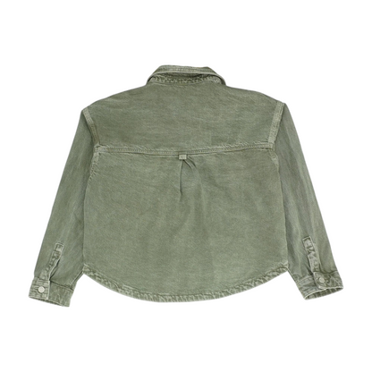 Green Solid Denim Jacket