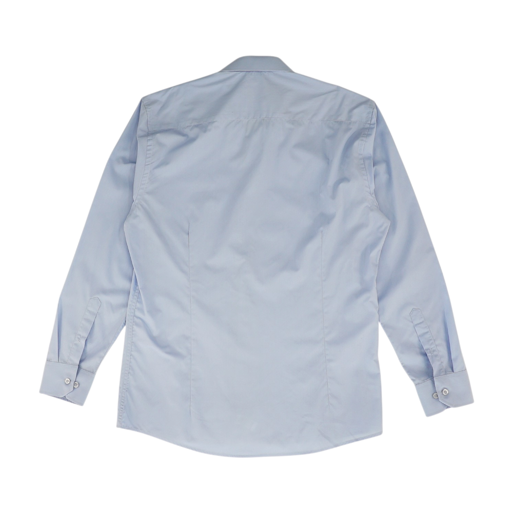 Blue Solid Long Sleeve Button Down