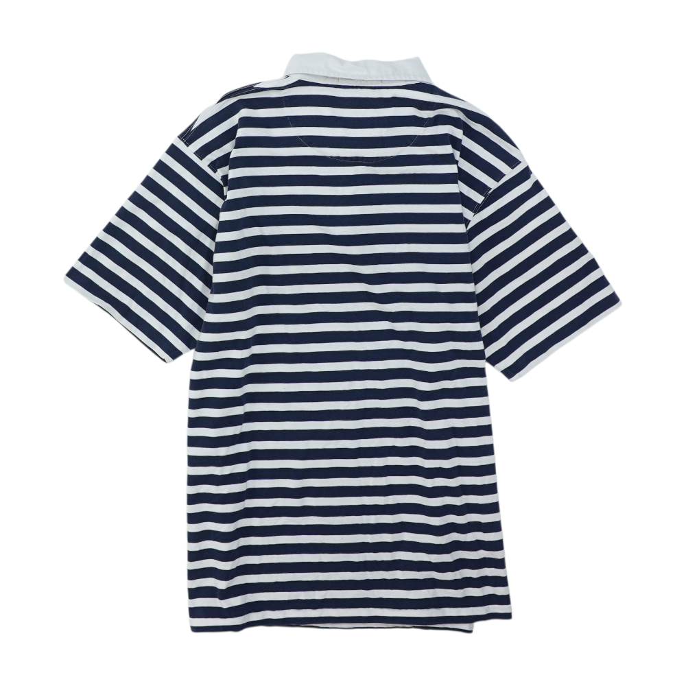 Navy Striped Short Sleeve Polo