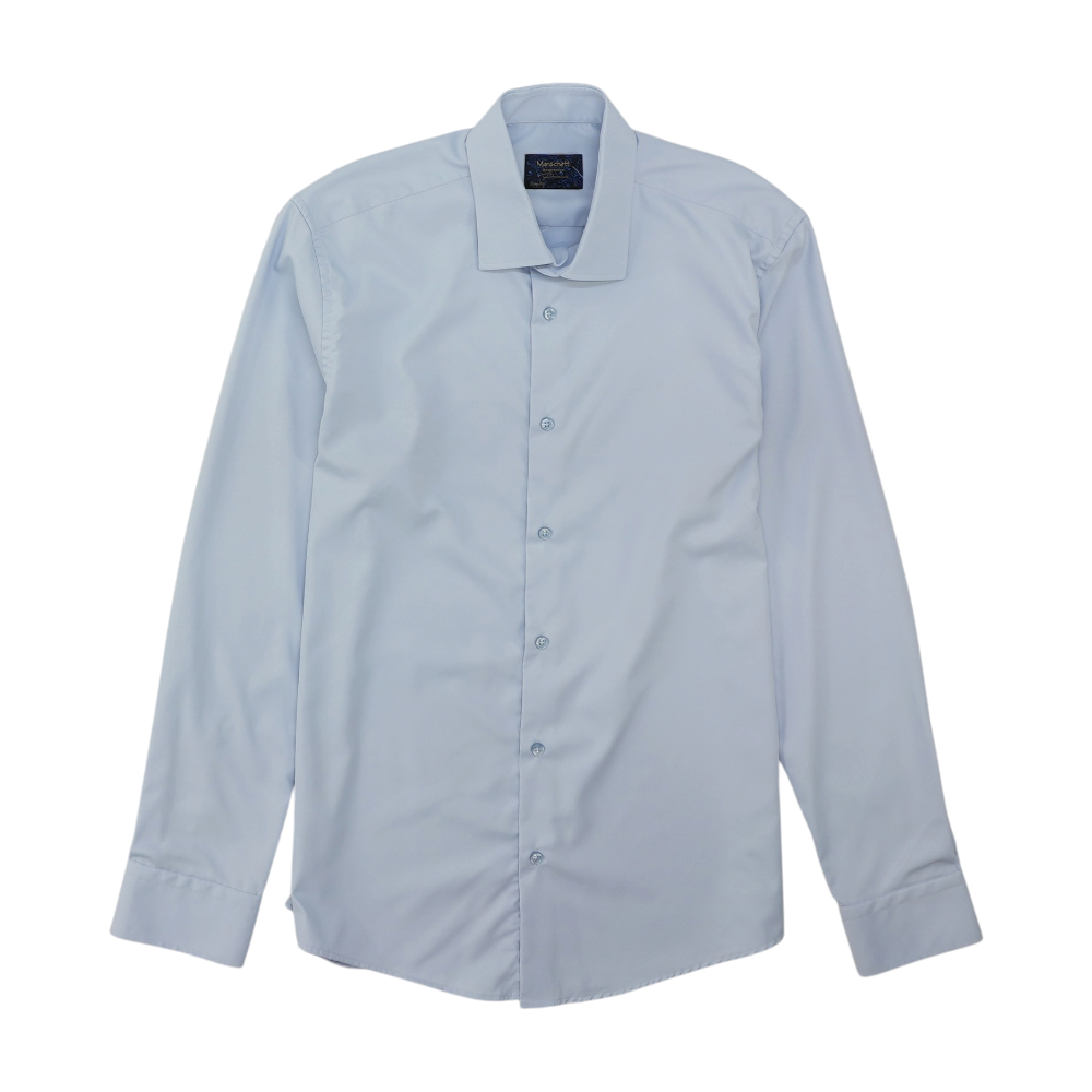 Blue Solid Long Sleeve Button Down