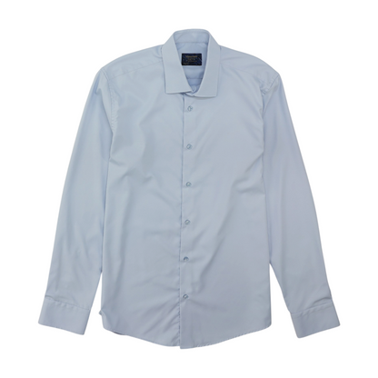 Blue Solid Long Sleeve Button Down