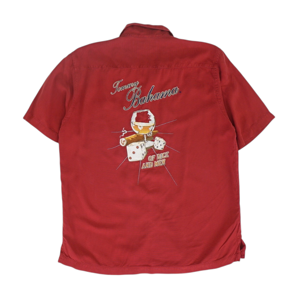 Red Solid Short Sleeve Button Down
