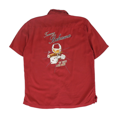 Red Solid Short Sleeve Button Down