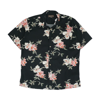 Black Floral Short Sleeve Button Down