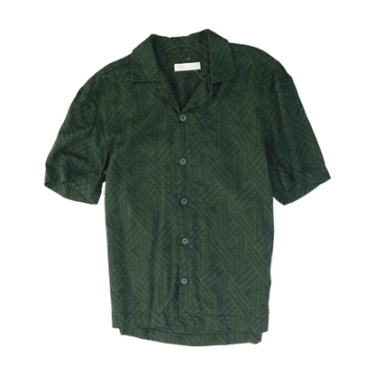 Green Solid Short Sleeve Button Down