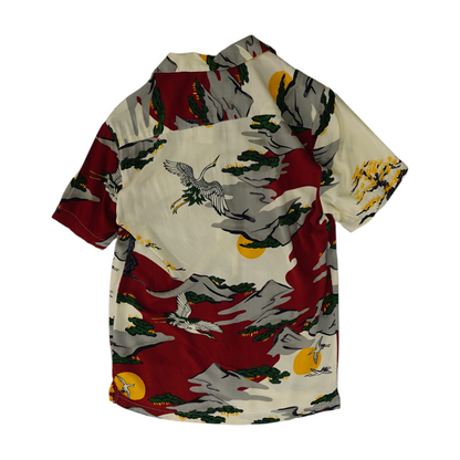 Beige Graphic Short Sleeve Button Down
