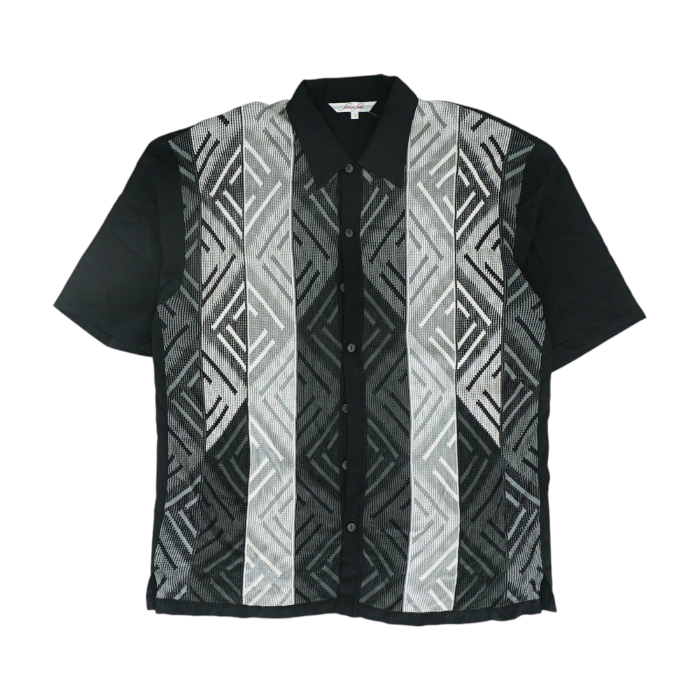 Black Print Short Sleeve Button Down