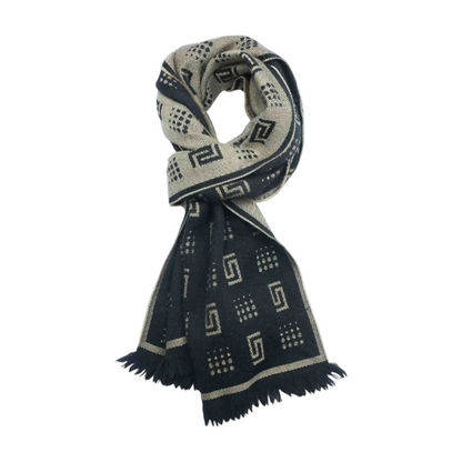 Black and Brown Grecca Fringe Wool Scarf