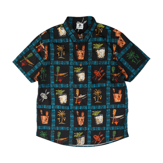 Black Print Short Sleeve Button Down