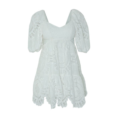 White Petite Vacay Cutout Cotton-Linen Blend Lace Mini Dress