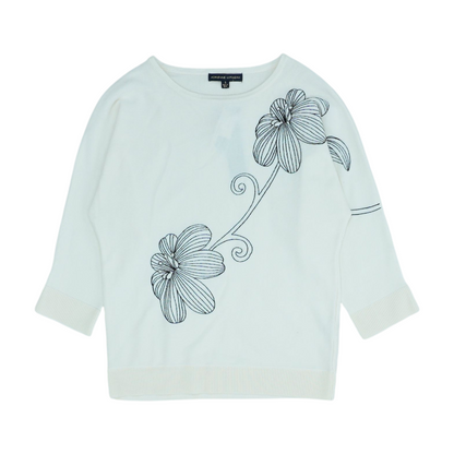 White Floral Pullover Sweater