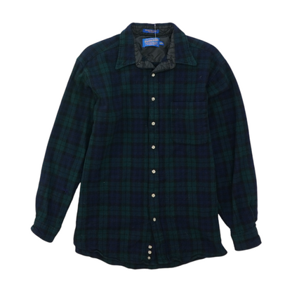 Green Long Plaid Flannel Button Down