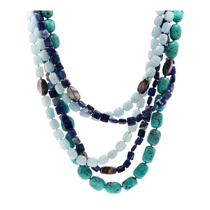 Silver Clasp Multi Gemstone Five Strand Necklace