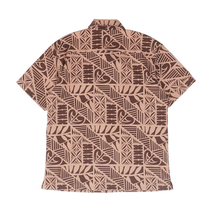 Brown Print Short Sleeve Button Down