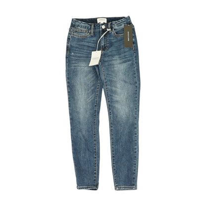 Blue Solid Mid Rise Skinny Leg Jeans