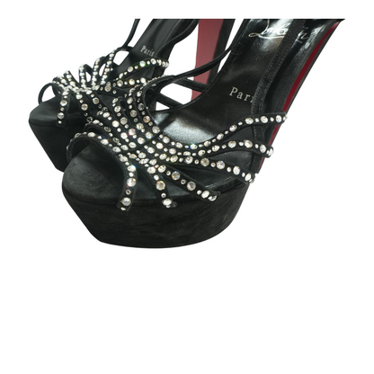Black Suede and Crystals Alta 160mm Platform Sandals