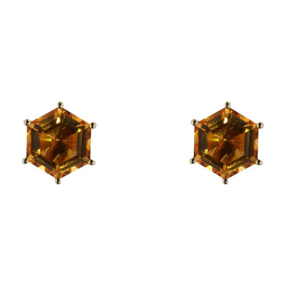 14K Gold Citrine Hexagon Cut Stud Earrings