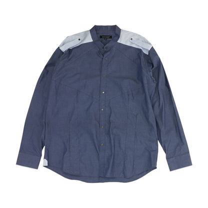 Blue Color Block Long Sleeve Button Down