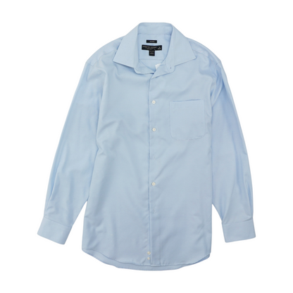 Blue Solid Long Sleeve Button Down