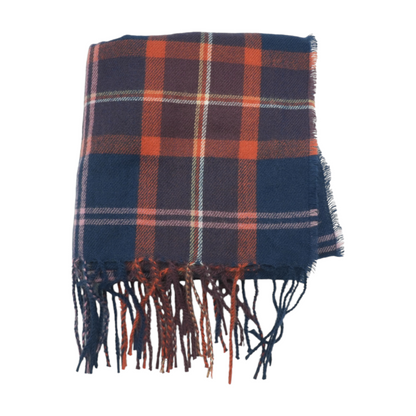 Navy Plaid 100% Polyester Scarf