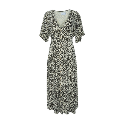 Beige Animal Print Midi Dress