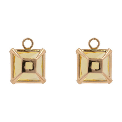 18K Gold Square Yellow Stone Earring Charms