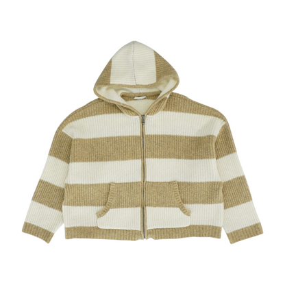 Beige Striped Cardigan Sweater