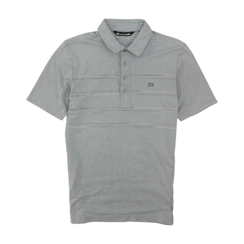 Travis Mathew Gray Striped Short Sleeve Polo – Image 1