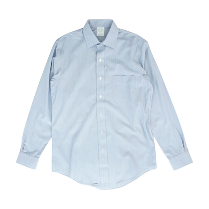 Blue Solid Long Sleeve Button Down