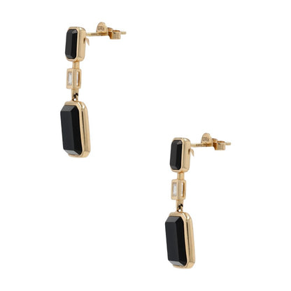 14K Gold Rectangle Black Onyx And Diamond Accent Dangle Earrings