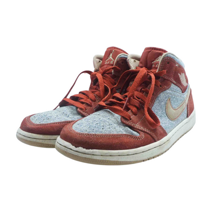 Jordan 1 Mid Denim Red High-Top Athletic Shoes