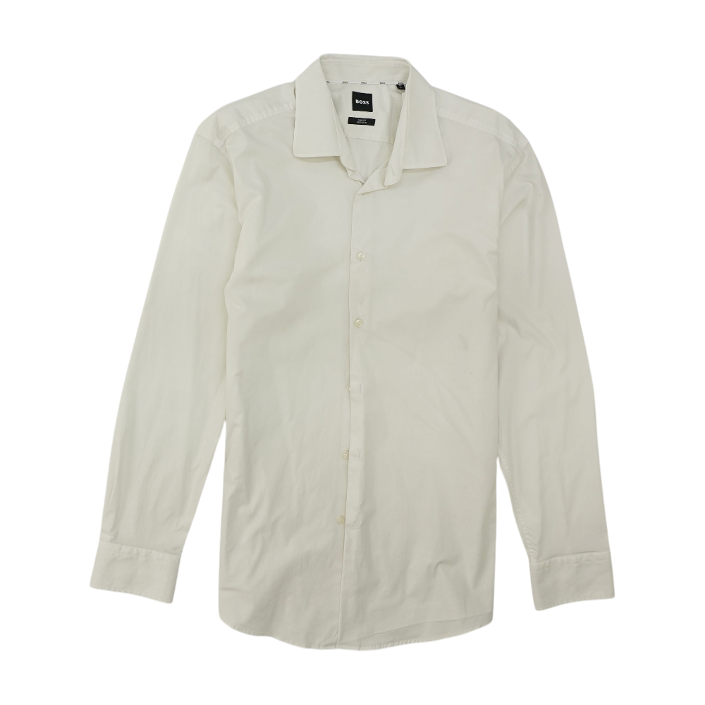 White Solid Long Sleeve Button Down