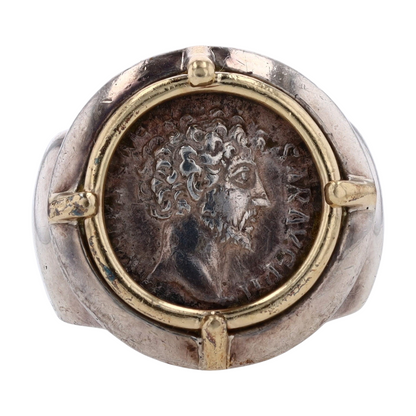 14K Sterling Silver Antique Coin Statement Ring
