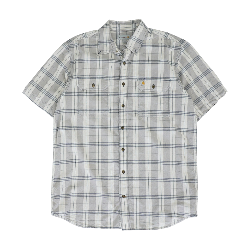 Gray Tall Plaid Short Sleeve Button Down