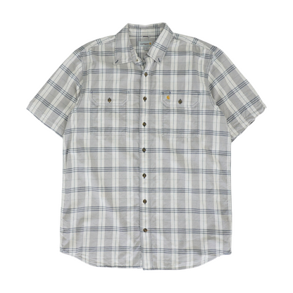 Gray Tall Plaid Short Sleeve Button Down
