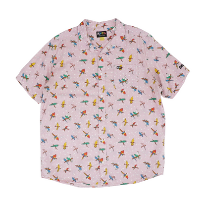 Pink Print Short Sleeve Button Down