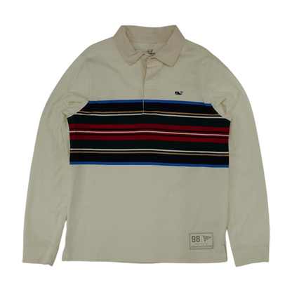 Ivory Color Block Long Sleeve Polo