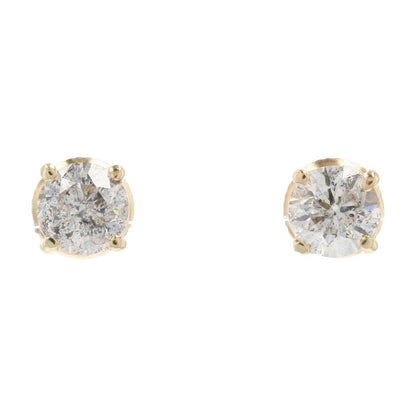 1 1/3 Ct 14K Gold Salt And Pepper Diamond Basket Set Stud Earrings