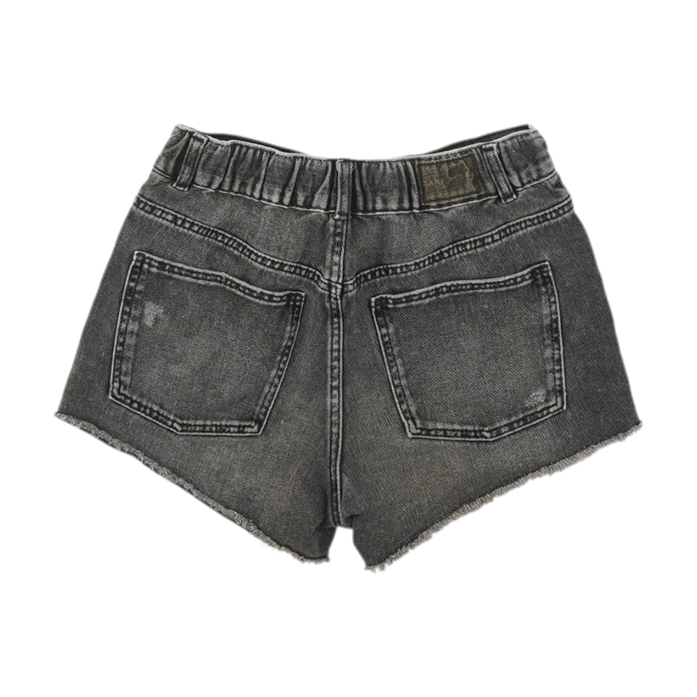 Black Solid Denim Shorts