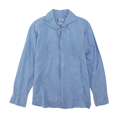 Blue Solid Long Sleeve Button Down