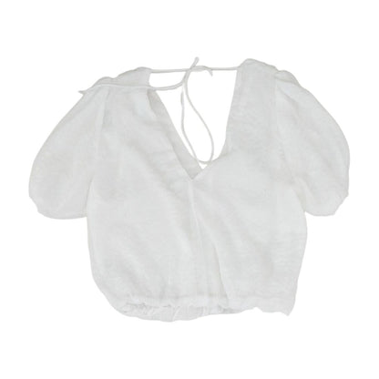 White Solid Short Sleeve Blouse