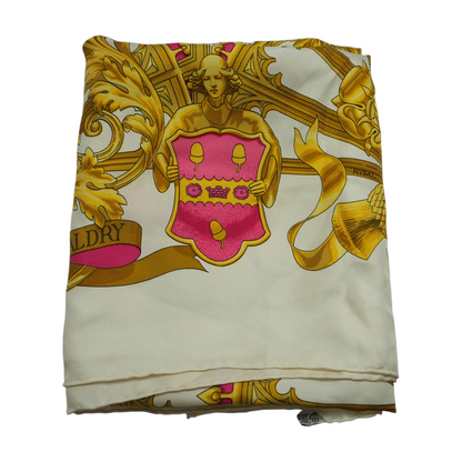British Heraldry Carre 90 Silk in White and Gold
