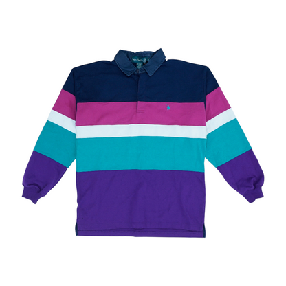 Vintage Multi Color Block Long Sleeve Polo