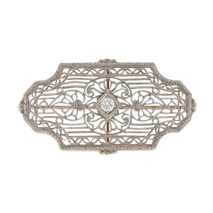 1/5 Ct 14K White Gold Diamond Antique Filigree Brooch