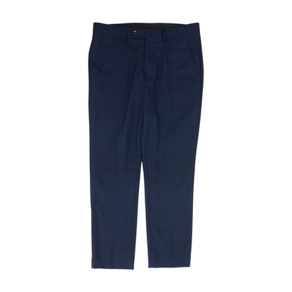 Navy Plaid Straight Pants