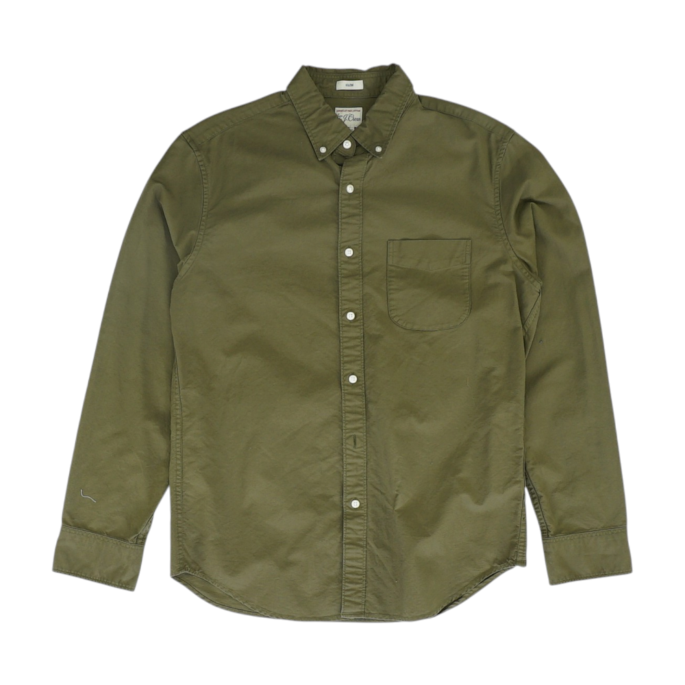 Green Solid Long Sleeve Button Down