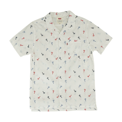White Tropical Short Sleeve Button Down