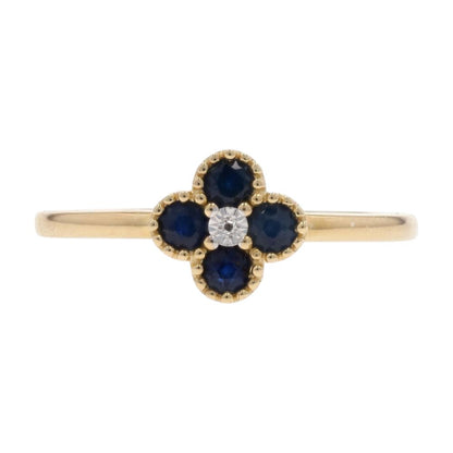 10K Gold Sapphire And Diamond Beaded Edge Cluster Stackable Ring
