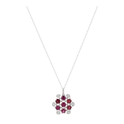 14K White Gold Rhodolite Garnet And Diamond Honeycomb Pendant Necklace